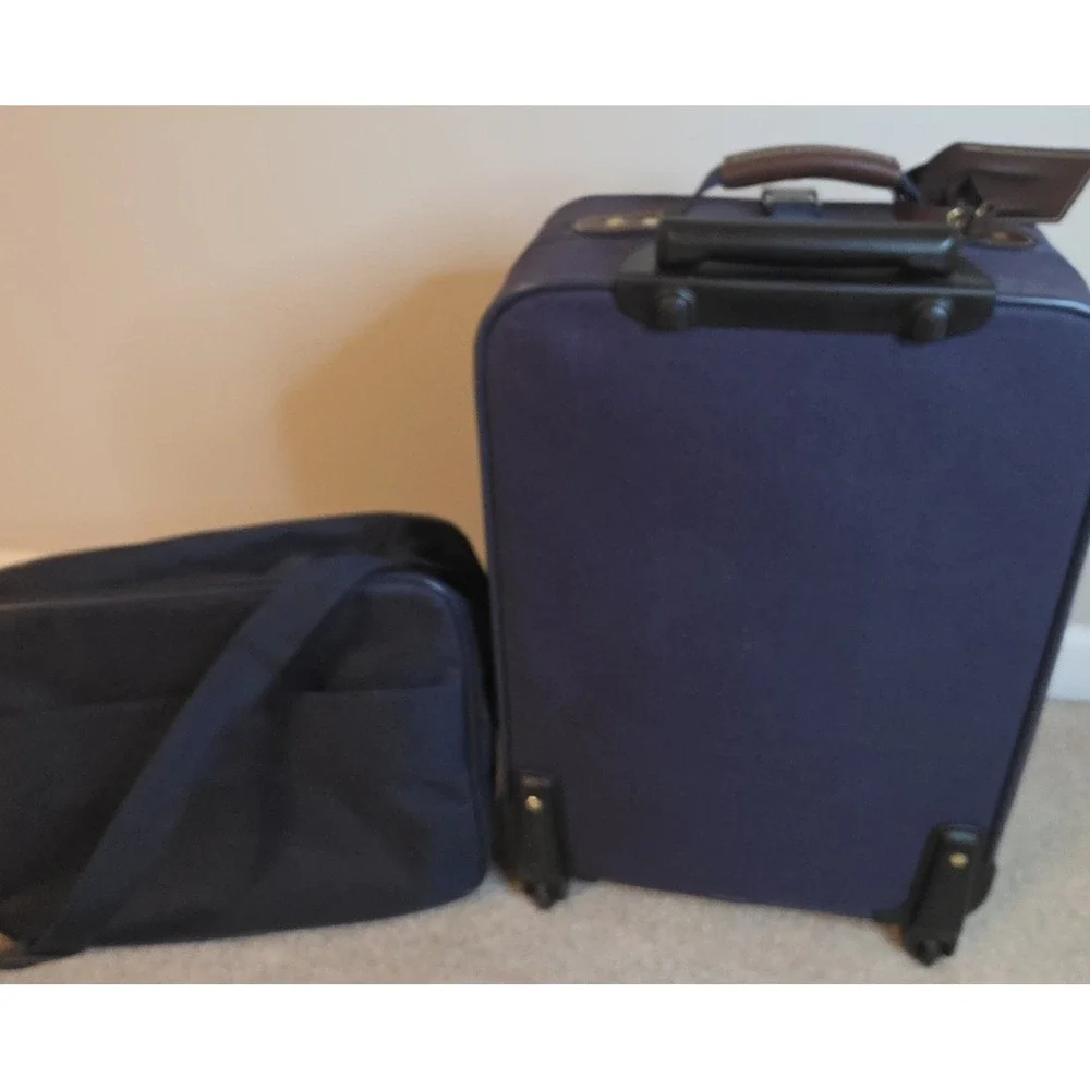 Jaguar 2 Piece Navy Blue Luggage Set Rolling Suitcase Carry On Travel Bag